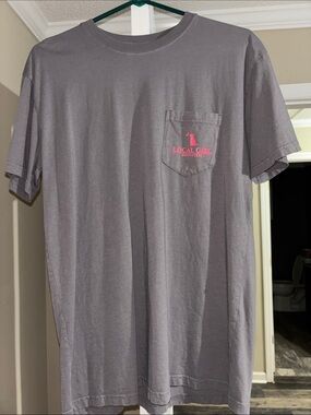 Women's Gray Short Sleeve Pocket Tee with Pink Logo